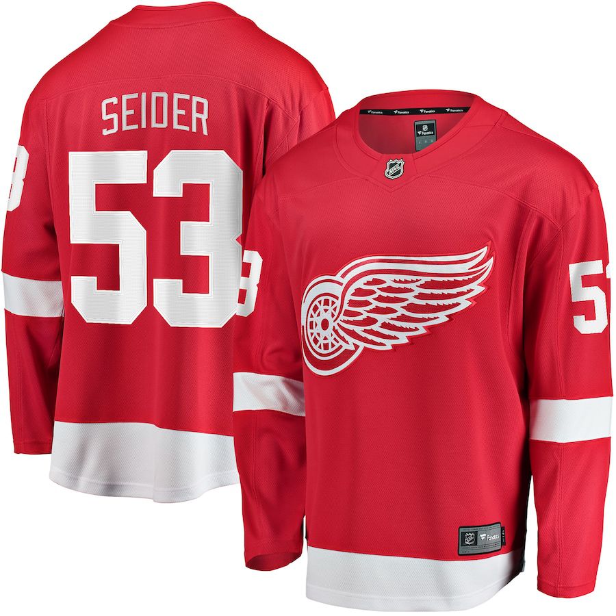 Men Detroit Red Wings 53 Moritz Seider Fanatics Branded Red Home Breakaway Player NHL Jersey